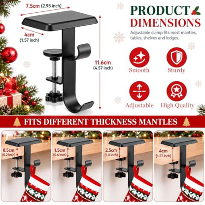 Black Fireplace Stocking Holder Set - Adjustable Metal Garland Hangers