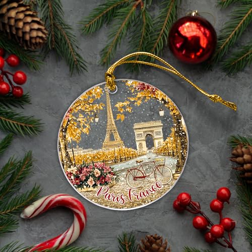 Paris Christmas Acrylic Ornament - Eiffel Tower & Arc de Triomphe, Holiday Decor, Gift for Travelers - Variation of Paris Ornament