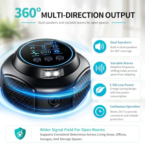 Black Ultrasonic Pest Repeller - 1 Pack Mouse Squirrel Ant Roach Spider