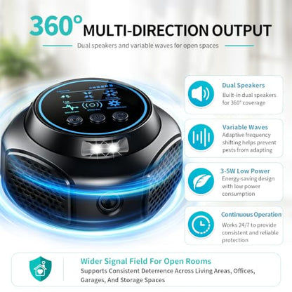 Black Ultrasonic Pest Repeller - 1 Pack Mouse Squirrel Ant Roach Spider