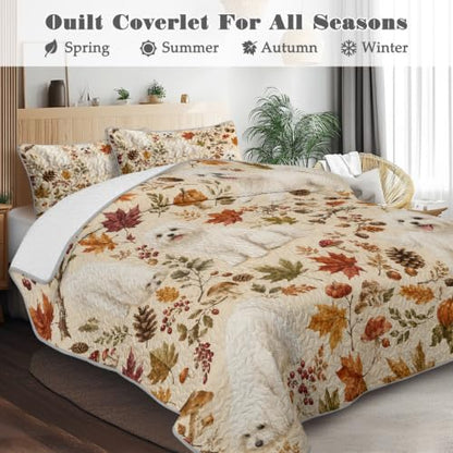 BlessLiving Maple Maltese Quilt Set - All-Season Microfiber Bedding, Full/Queen