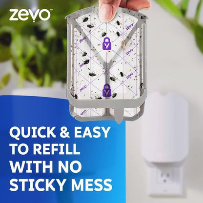 Zevo 2 Flying Insect Traps & 2 Refill Cartridges - Plug in Fly Trap & Indoor Bug Catcher for Gnats, House & Fruit Flies - Blue & UV Light Technology, Mess-Free Alternative to Bug Zapper