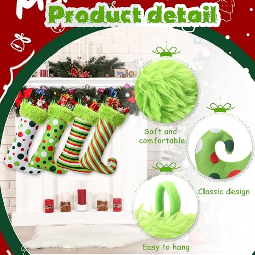Skicuff 4-Pack 19-Inch Green Christmas Elf Stockings with Faux Fur Hanging Decor