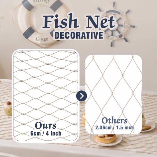 Beige 4 Pack Cotton Fish Net Decorations for Parties and Wall Decor - 80 x 40 in