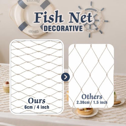 Beige 4 Pack Cotton Fish Net Decorations for Parties and Wall Decor - 80 x 40 in