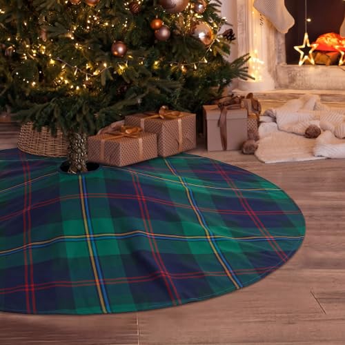 48 Inch Plaid Christmas Tree Skirt - Green Xmas Tree Mat for Holiday Decor