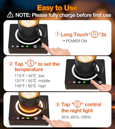 Wireless Mug Warmer with 3 Temp Settings & Power Bank - Black