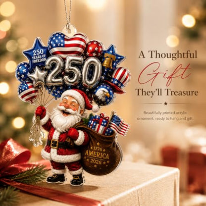 Santa Christmas Ornament - Patriotic 250th Anniversary Keepsake - Festive Tree Decoration