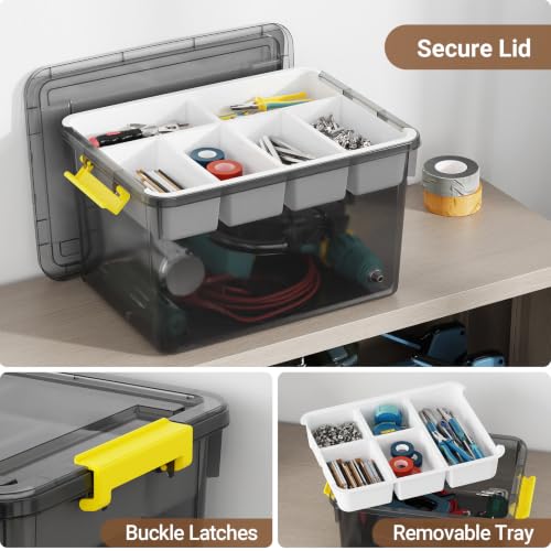 Clear Grey 40Qt Stackable Storage Bins with Lid & Tray - Craft Organizer