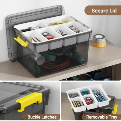 Clear Grey 40Qt Stackable Storage Bins with Lid & Tray - Craft Organizer