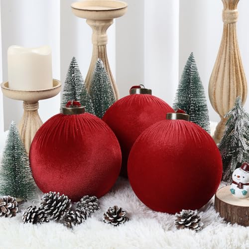 Velvet Christmas Balls Ornaments - Dark Red, 6 Inches, 9 Pack - Holiday Decor