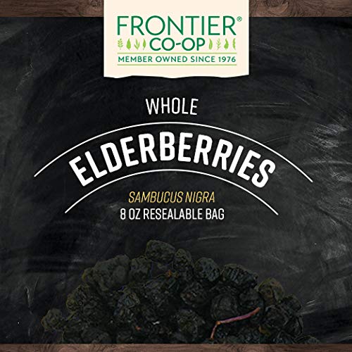 Frontier Co-op Dried Elderberries, 8oz Bag, European Whole, Kosher, Non-GMO | Elderberry Dried Fruit for Immune Support, Powder, Tea, Syrup, Gummies