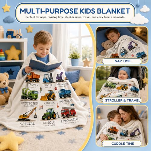 God Says I Am Construction Truck Throw Blanket for Boys - Christian Bible Verse Kids Bedding - 40x50 Inches - Religious Gift for Boys Variation of THIS listing