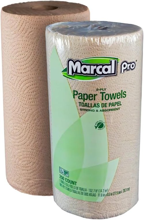 Marcal Paper Towels - Recycled Kraft Kitchen Towels, 2-Ply, 250 Sheets Per Roll, 12 Rolls, Chemical Free