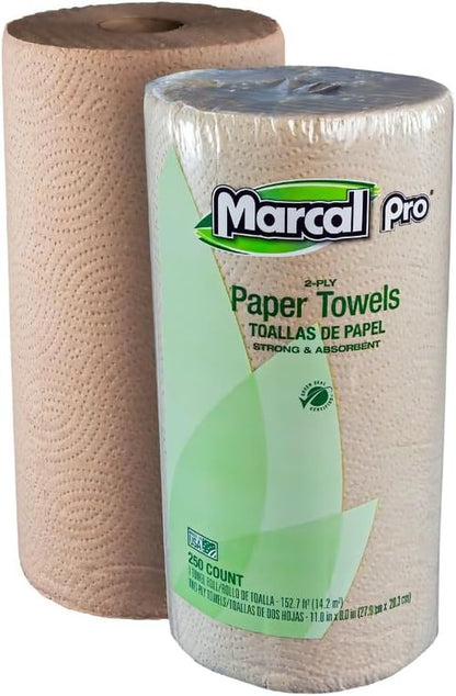 Marcal Paper Towels - Recycled Kraft Kitchen Towels, 2-Ply, 250 Sheets Per Roll, 12 Rolls, Chemical Free