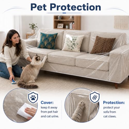 Heavy Duty Clear Sofa Cover Protector - Waterproof Pet & Spill Shield