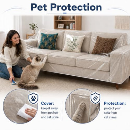 Heavy Duty Clear Sofa Cover Protector - Waterproof Pet & Spill Shield