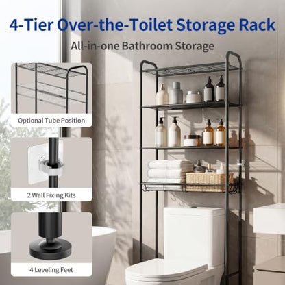 Black Over Toilet Storage Rack 4 Tiers Bathroom Organizer Shelf 71.9"H
