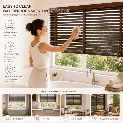 Custom Size Solid Wood Blinds for Indoor Windows - Black-5310