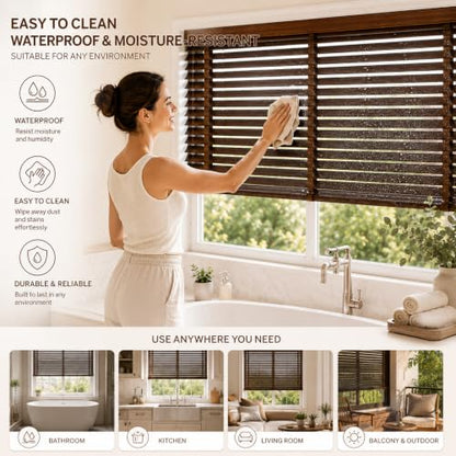 Custom Size Solid Wood Blinds for Indoor Windows - Black-5310