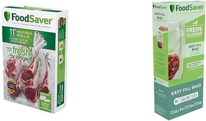 FoodSaver Vacuum Sealer Bags - Custom Fit Airtight Food Storage & Sous Vide | 11" x 16' & 1-Gallon, 10 Count, Clear