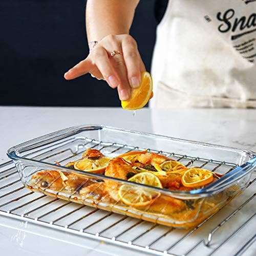 Skiennix 8-Piece Deep Glass Baking Dish Set - Rectangular Bakeware with Plastic Lids | Freezer-to-Oven Safe, Gray