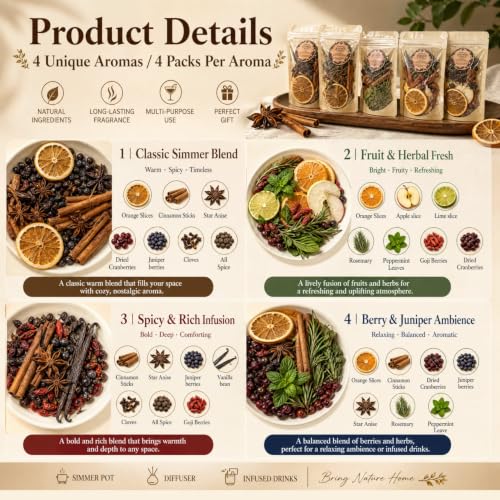 Christmas Stovetop Potpourri Kit with Dried Botanicals - 4 Pouches