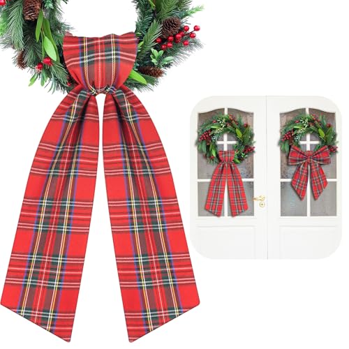 Christmas Wreath Sash for Front Door - 56 Inch Holiday Decor, Red & Green Plaid - Variation of This Listing