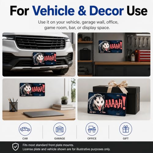 Funny Animal Humor Aluminum License Plate - Screaming Opossum Variation