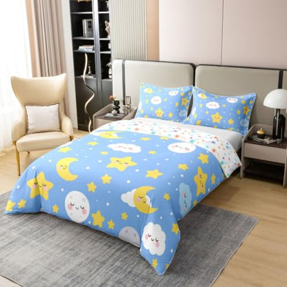 Manfei Cute Cartoon Moon Star Cloud Cotton Duvet Cover Set Queen Size - Star 04