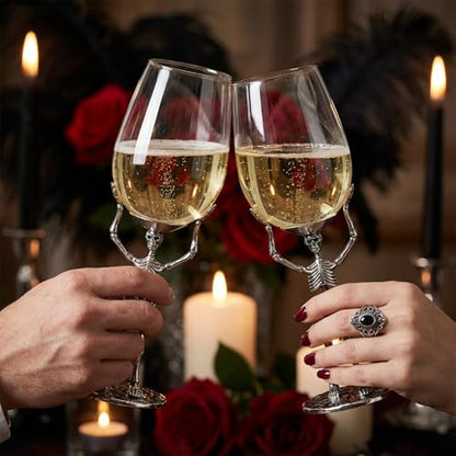 Gothic Skull Wine Glass Skeleton Goblet Bone Hand Chalice 2E - Dark Aesthetic Decor