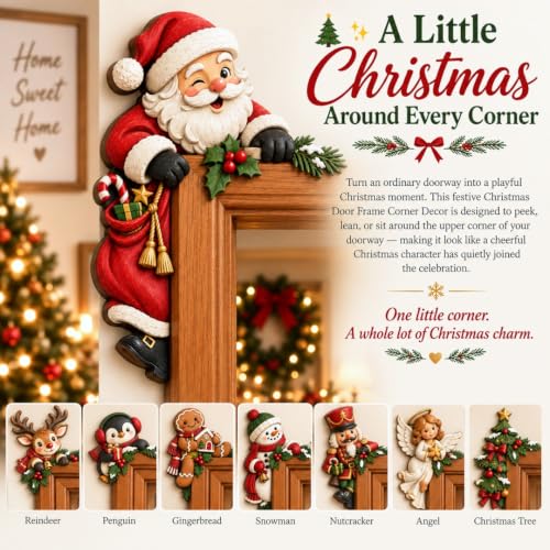 Christmas Peekaboo Door Frame Corner Decor Snow - Holiday Wall Art