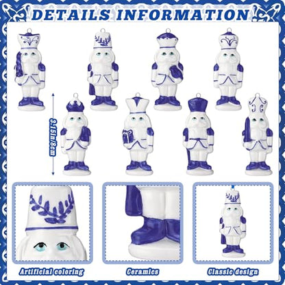 Blue and White Porcelain Nutcracker Ornaments - Set of 8 Christmas Decorations