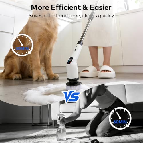 White Cordless Electric Spin Scrubber with 7 Brush Heads - Adjustable & Waterproof
