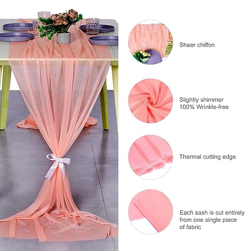 14ft Peach Chiffon Table Runner Set of 12 - Wedding & Event Decor