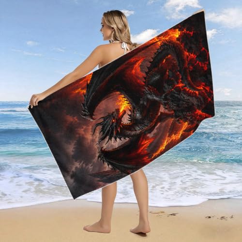 Fantasy Dragon Pattern Beach Towel Large 36x72 Inch Absorbent Quick Dry