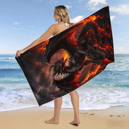 Fantasy Dragon Pattern Beach Towel Large 36x72 Inch Absorbent Quick Dry