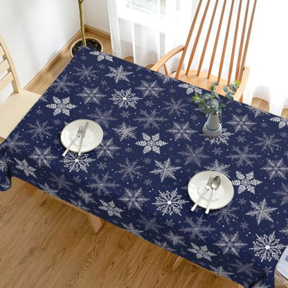 Blue Snowflake Tablecloth - Rectangular 60x84 Inches Holiday Fabric - Variation of Blue Snowflake / 84" x 60"