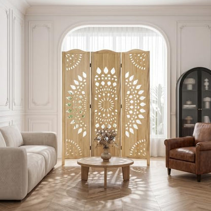 Room Divider 3 Panels - 5.62ft Tall Boho Folding Wood Privacy Screen, Natural (Variation of THIS listing: Natural / 3 Panels)