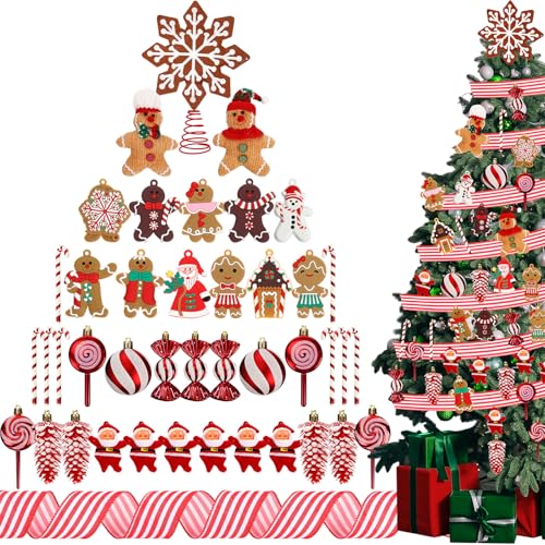 Gingerbread Ornaments Set - 43 Pcs with Santa, Candy & Snowflakes (Variation: Gingerbread Snowflakes)