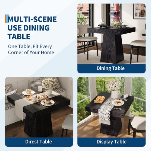 Black Small Farmhouse Dining Table with Drawers - 31.5 Inch Kitchen Table