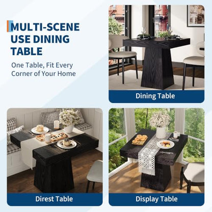 Black Small Farmhouse Dining Table with Drawers - 31.5 Inch Kitchen Table