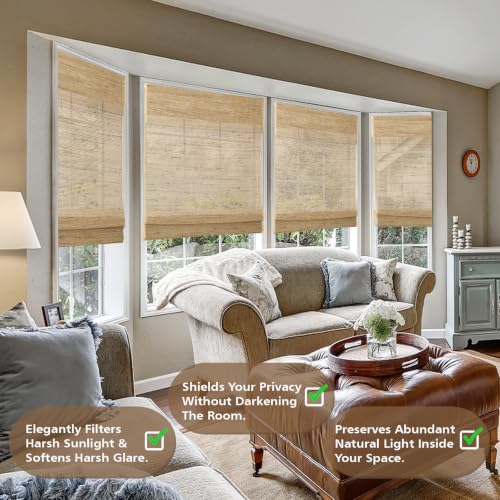 Sunbox Cordless Natural Ramie Bamboo Woven Roman Shades - Warm Beige