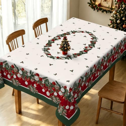 Christmas Tablecloth Ball Rectangular 60x102 Inch - Holiday Dining Decor - Variation of Xmas Balls