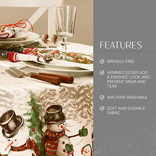 Snowman Winterland Holiday Oval Tablecloth 84 x 60 Inches - Multicolor