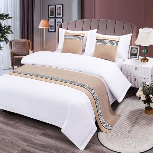Green Houndstooth Bed Runner Linen Cotton Decorative Scarf 20 x 83in - Luxury Bedroom Decor