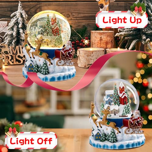 Christmas Snow Globe - Musical Village Lantern with Elk, Santa Sleigh - Santa Sleigh Variation