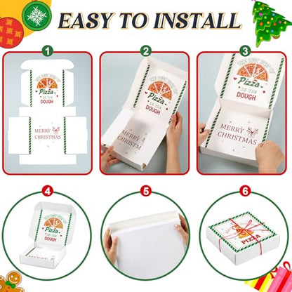 12 Pack Christmas Pizza Gift Boxes - 7 x 7 Inch Kraft Paper Holiday Money Holders with Cards & Ribbons