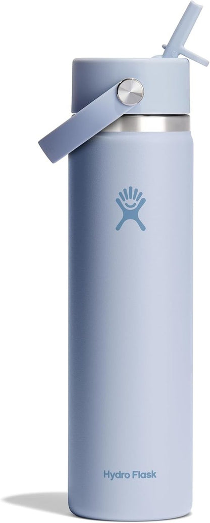 Hydro Flask Water Bottle - Insulated Stainless Steel with Wide Mouth Flex Straw Lid | 24 Oz Surf Blue