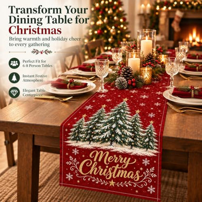 Christmas Table Runner with Red Tree Design for Holiday Dining